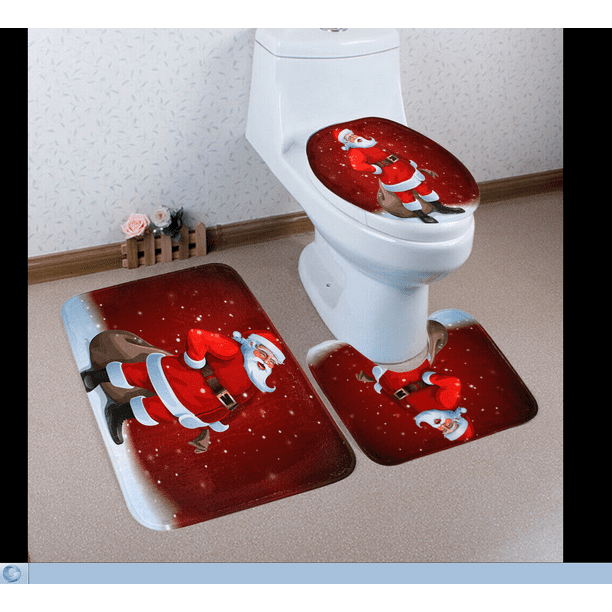 3PCS Fancy Santa Toilet Seat Cover and Rug Bathroom Set Colorful Christmas Decor